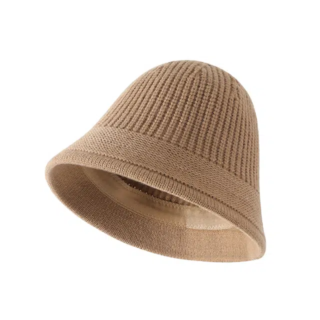 木林森 纯色针织渔夫帽韩版早八通勤百搭时尚显脸小水桶帽米色绒线帽 涤纶 帽子 男女同款情侣款