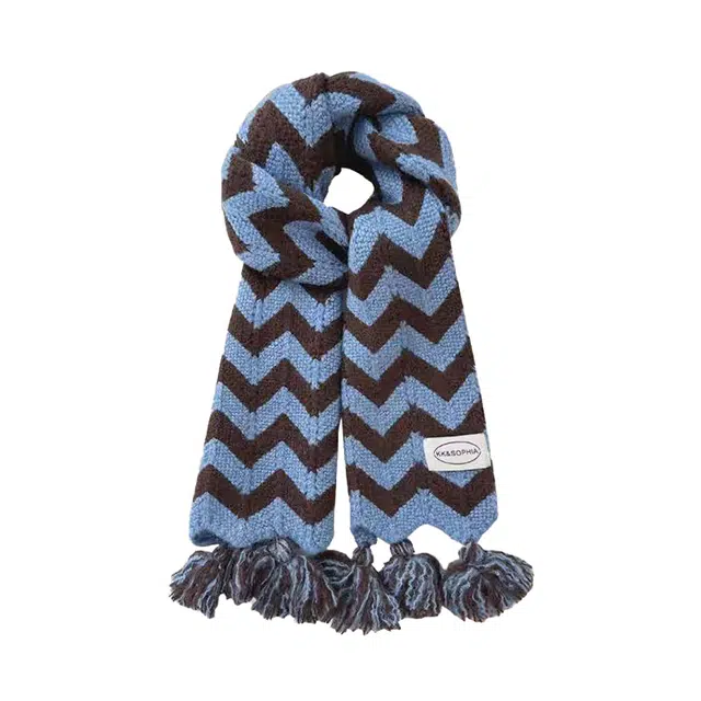 【百搭撞色】 浪莎 冬季流苏灵感配色软糯几何围巾百搭保暖加厚双面围脖 男女同款情侣款 绒线围巾 男女同款情侣款