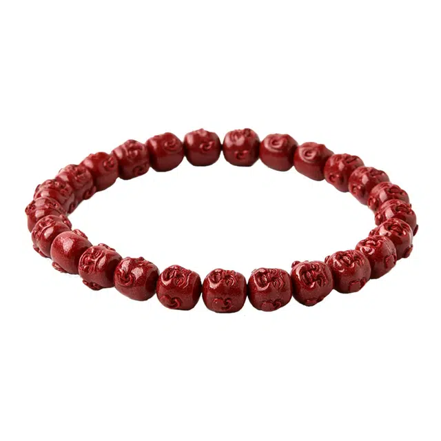 【乐观豁达】 灵菲 佛头 新中式复古弥勒佛 招财转运平安 蛇年本命年生日送礼#好运 再造辰砂朱砂 手串 女款