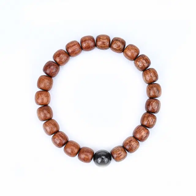 天纵 简约复古风新中式银耀石转运珠路路通桶珠招财好运单圈 花梨木 手串 男女同款情侣款