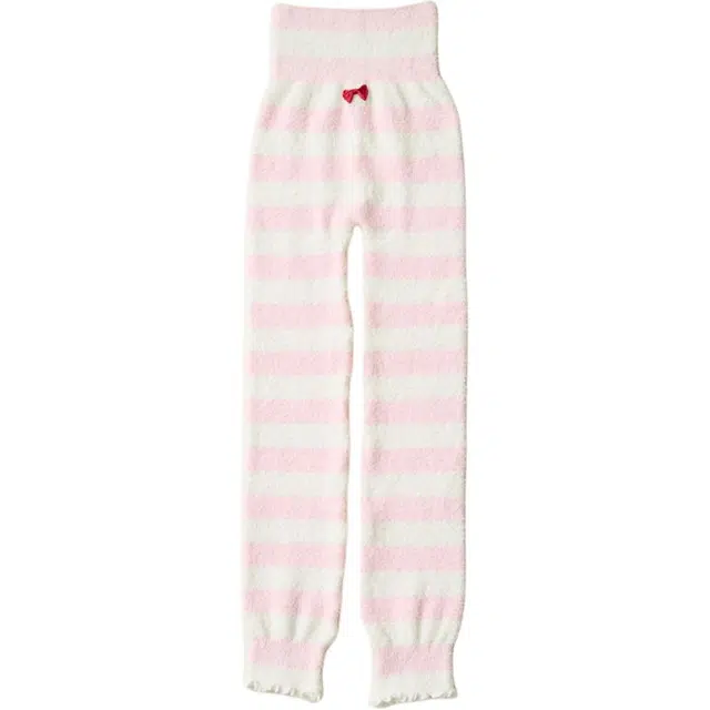 雅鹿 温暖软糯甜美可爱风半边绒打底条纹居家外穿保暖裤 女款 粉白条