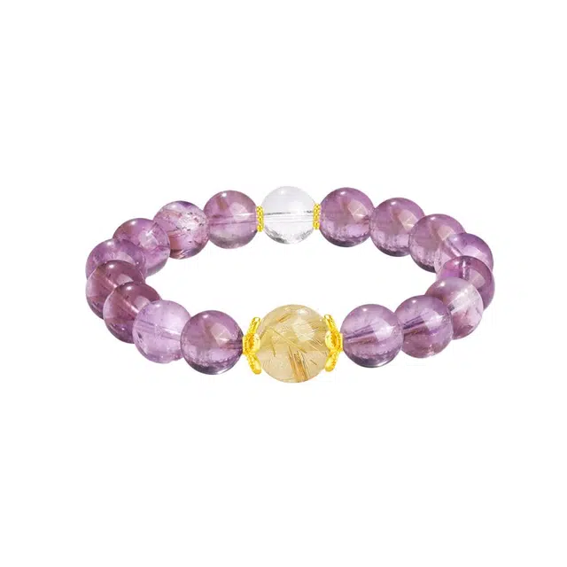 【已消磁 净化】金榜题名 事业学业顺利 六桂福 福韵金 步步高升九紫离火能量场黄水晶紫水晶串珠前程似锦#好运 水晶 手串 男女同款情侣款