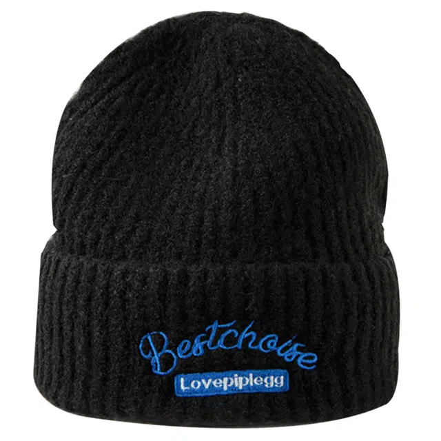 浪莎 秋冬保暖高弹 刺绣 韩版大头围显脸小休闲小众包头冷帽 腈纶 绒线帽 男女同款情侣款