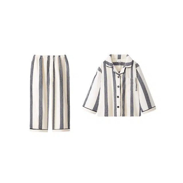 乐姿韵 轻奢高级感条纹开衫保暖加厚长袖长裤家居服睡衣套装 男女同款