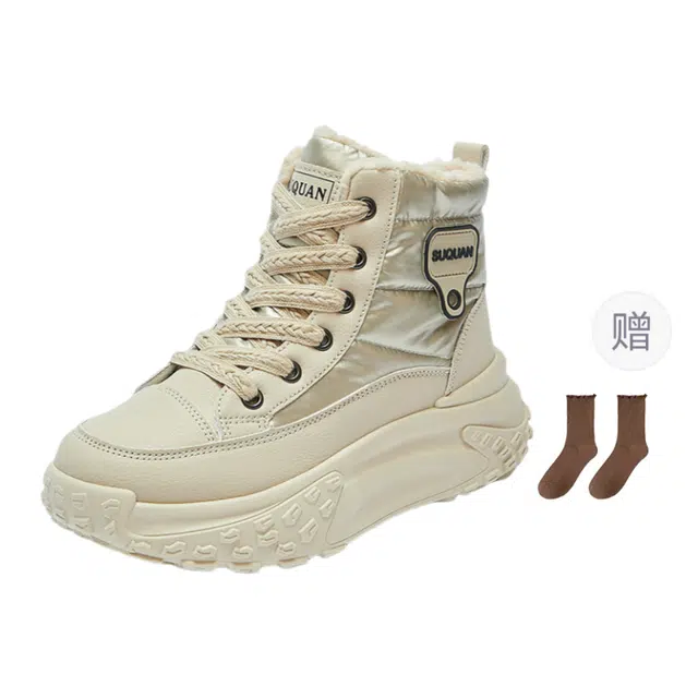 小鹿米利 加绒学生厚底百搭 防滑耐磨增高保暖 高帮 生活休闲鞋 女款