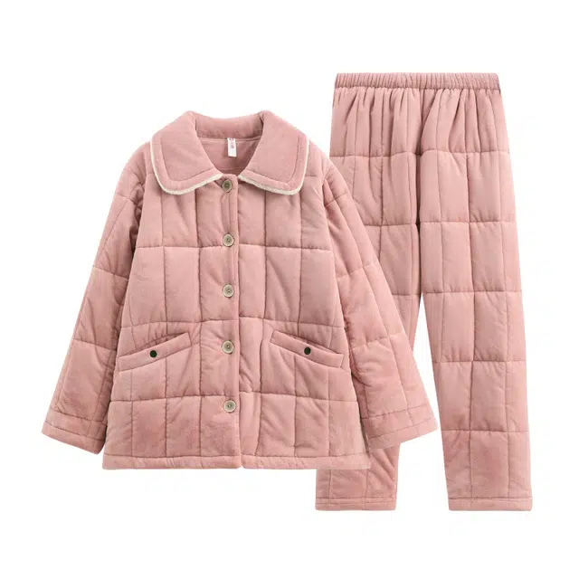 芬腾 加厚保暖翻领休闲家居服睡衣套装 女款 胭脂粉