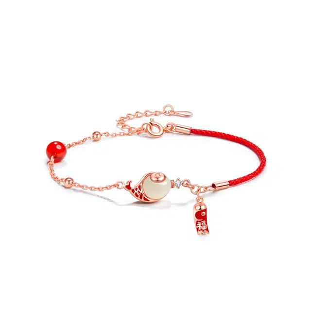 一举高中 一帆风顺 克兰茜 新中式国风锦鲤平安福转运珠高级手饰 日常百搭温柔气质女友三秒心动 节日生日送礼好运 铜 手链 女款 玫瑰金