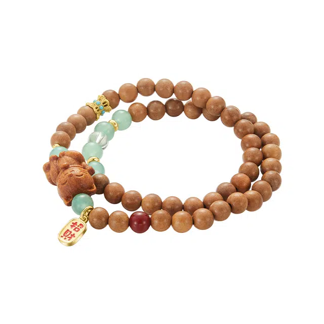 迷颂玛 招财猫双圈  招财纳福 民族风复古平安古玩好运 桃木 木作手串 女款