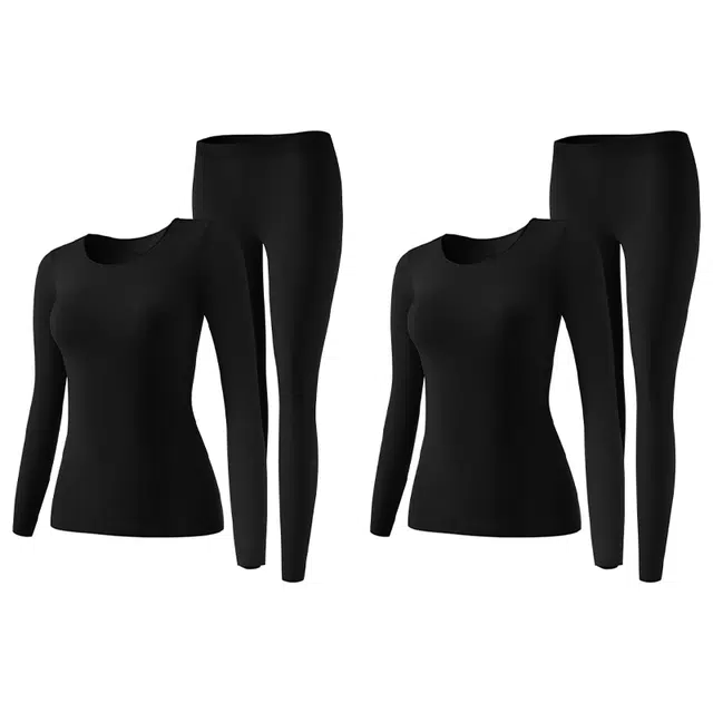 二三二三 隐形美肤薄款无痕圆领打底纯色舒适润肤无痕秋衣秋裤保暖套装 女款