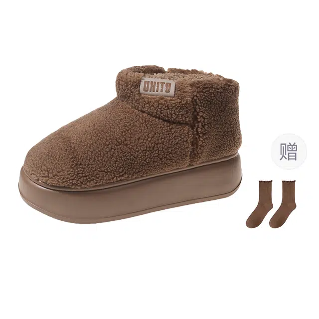 小鹿米利 保暖耐磨增高防滑 加绒舒适厚底外穿时尚毛茸茸 短筒 雪地靴 女款