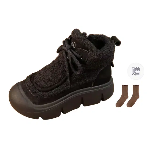 小鹿米利 加绒加厚百搭户外通勤校园 防滑耐磨增高保暖 中帮 生活休闲鞋 女款