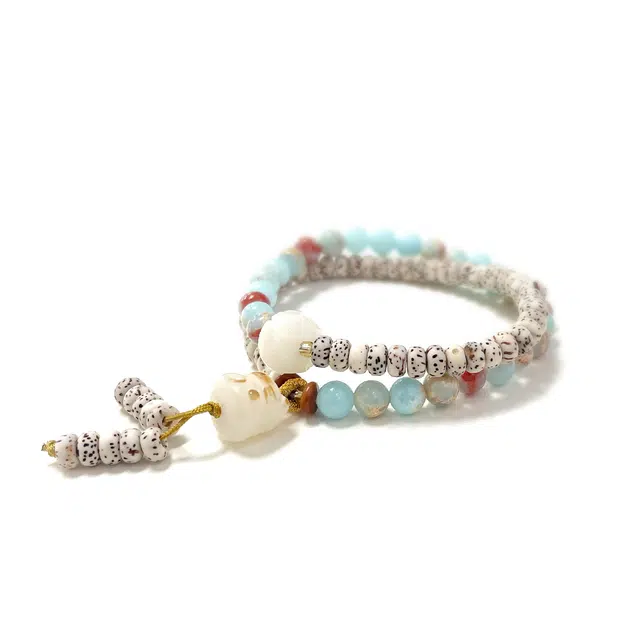 九隆古 招财猫转运纳福 好运莲莲 国潮迷你双圈叠戴文玩盘玩佛珠串珠 生日圣诞新年 送礼 物#好运 星月菩提 手串 男女同款情侣款