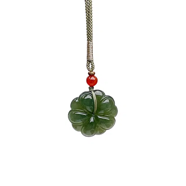 舒杰 油润湖水绿太阳花素链#好运 和田玉 青白玉 女款