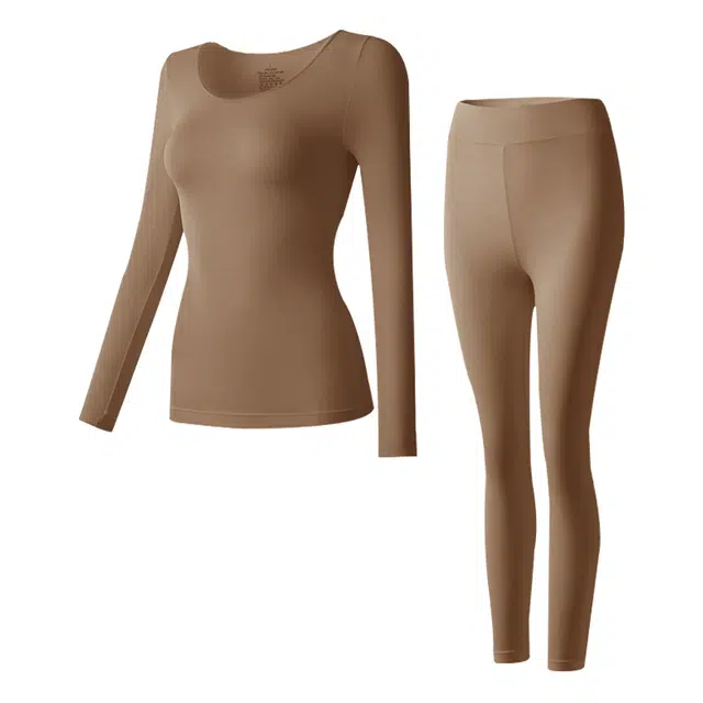 二三二三 超薄恒温发热面膜肌底衣打底加厚温暖舒适秋衣秋裤保暖套装 女款