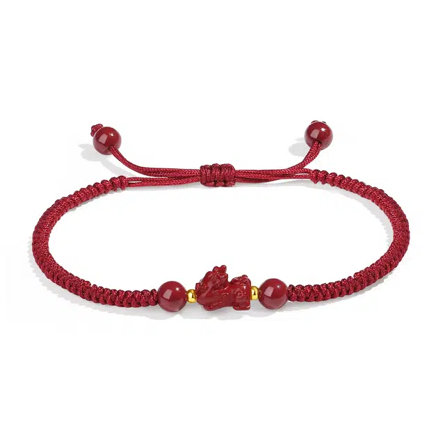 【普陀山官方已祝福】 普陀山文创 新中式招财貔貅纳福转运紫金砂红手工编织手绳 生日送礼好运礼 朱砂 手链 男女同款情侣款