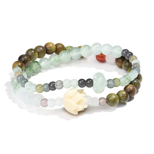 【普陀山官方已过香】 普陀山文创 新中式复古有钱花好运莲莲叠戴招财纳福进宝国潮手饰#好运 转运 天山翠 手串 男女同款情侣款