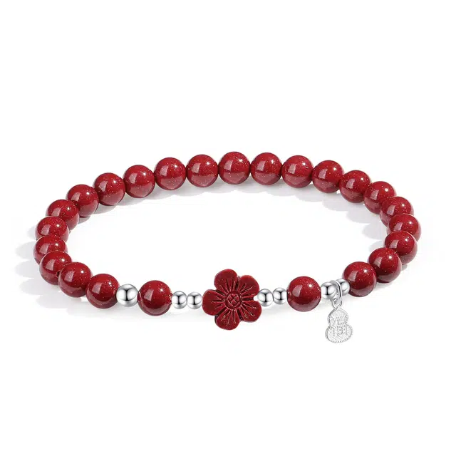 【普陀山官方过香】 普陀山文创 纳福转运桃花新中式小众百搭设计 生日送礼好运礼盒 朱砂 手串 女款