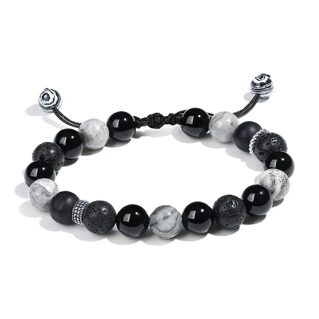 【普陀山官方已祝福】 普陀山文创 平安转运珠 “石”来运转编绳可调节手串 男朋友礼盒 #好运转运 黑曜石 手链 男女同款情侣款