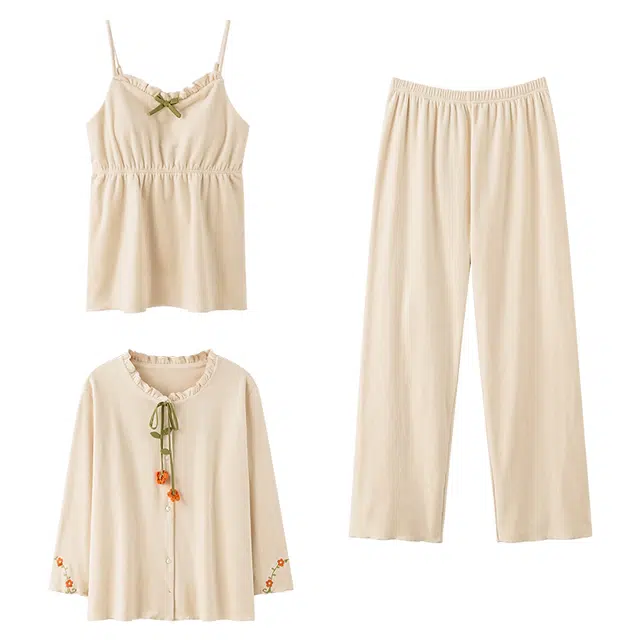 莫代尔 简约轻熟风柔软时尚亲肤透气可外穿居家服睡衣套装 女款 杏色