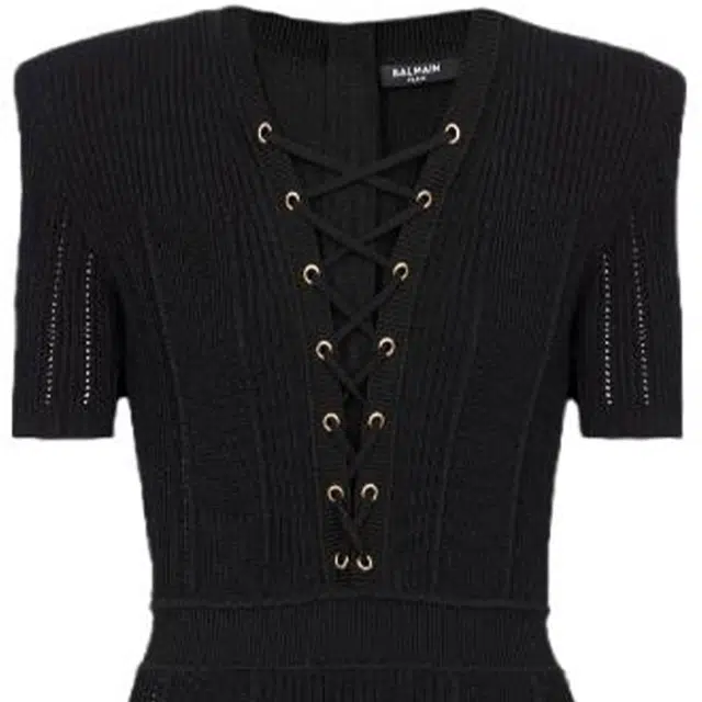 BALMAIN Short Fine Ribbed Knit Dress V
