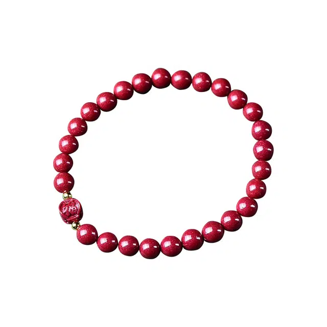 翠雅金楼 本命年福字转运珠单圈珠串 国潮复古新中式招财转运 再造辰砂朱砂 手串 男女同款情侣款