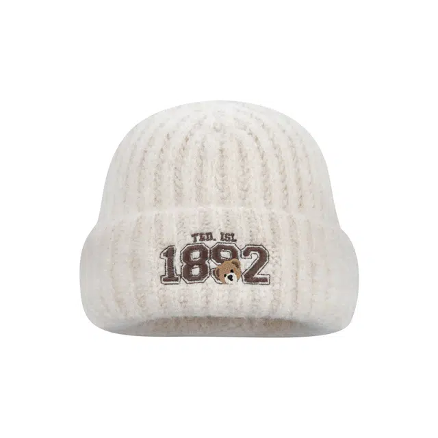 木林森 复古字母刺小熊绣针织帽 冬季保暖日系百搭冷帽 毛绒 绒线帽 男女同款情侣款