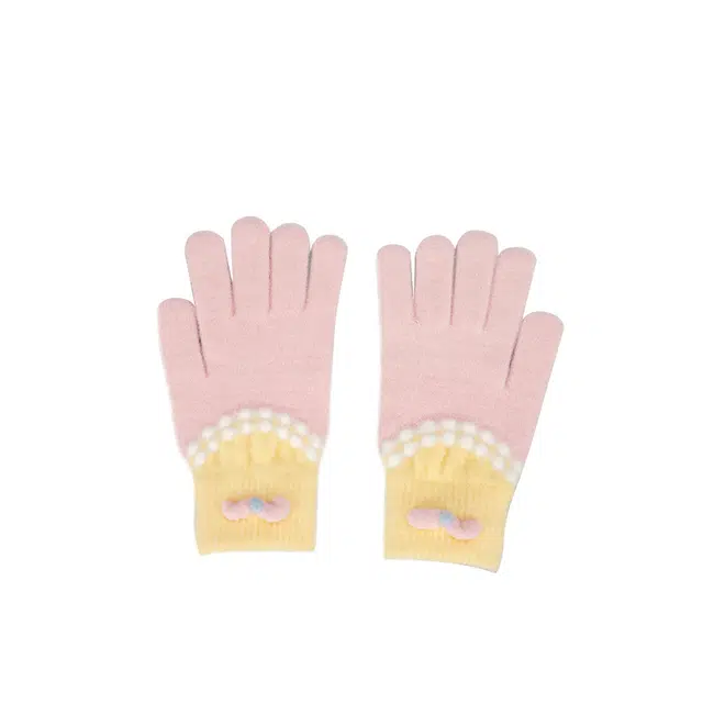 木林森 奶香蝴蝶结粉色 分指秋冬季百搭针织加厚防寒保暖 毛绒 绒线手套 男女同款情侣款