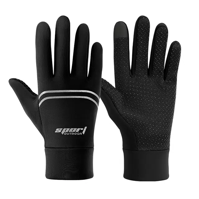 南极人 秋冬季骑行加绒防滑 户外登山运动可触屏防风防寒 薄绒 保暖手套 男款