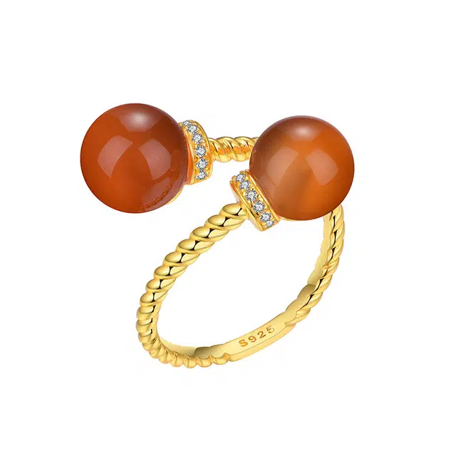 周纪福 好运红色 过年红色轻奢开口高级感小众设计食指 玛瑙 戒指 女款