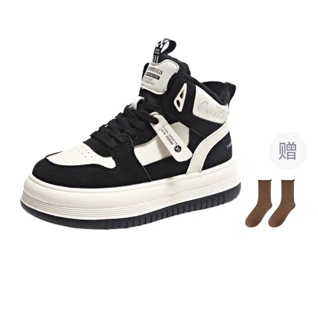 小鹿米利 加绒二棉校园风休闲运动 保暖防滑耐磨增高 高帮 板鞋 女款