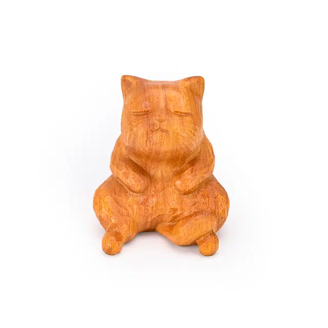 天纵 童趣可爱招财摆烂猫 个性文玩桌面吉祥物 治愈解压慵懒猫松弛感 黄金檀 木作把件 男女同款情侣款