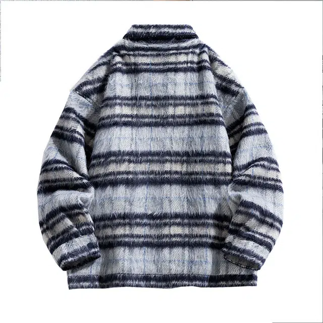 雅鹿 格子条纹宽松休闲百搭户外长袖翻领夹克外套 男女同款