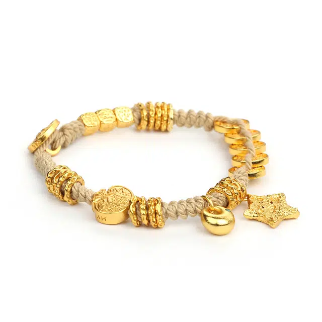 谧月珠宝 吉祥如意 新中式国潮风可爱公主风星星黄财神盘缠招财纳福手工编织绳百搭通勤 合金 手链 男女同款情侣款