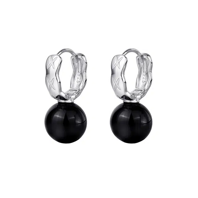 七度银饰 复古简约新中式菱格精致耳扣 礼盒 玛瑙 耳环 女款