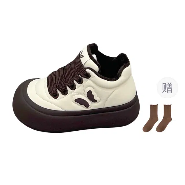 小鹿米利 休闲通勤学生丑萌大头面包加绒小白鞋厚底运动 保暖防滑耐磨增高 低帮 板鞋 女款