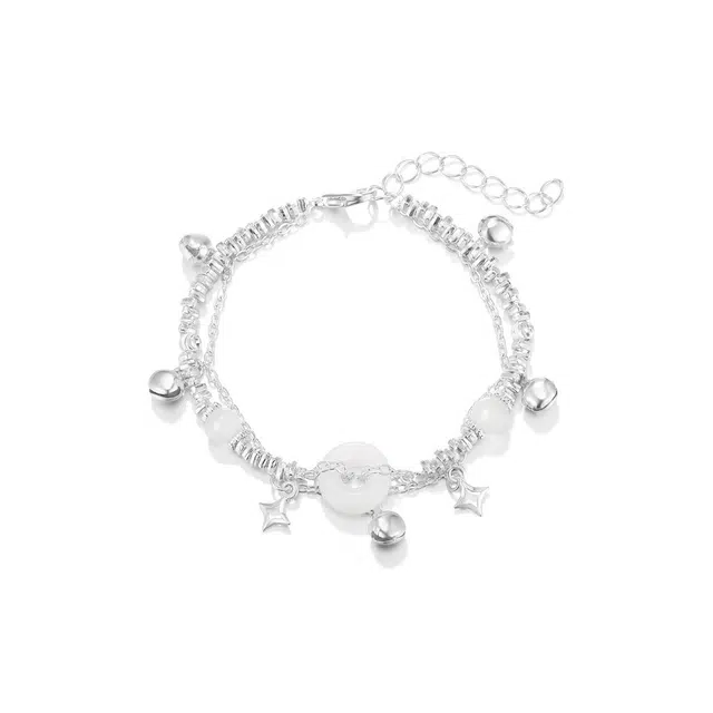 克兰茜 平安喜乐 一帆风顺 新中式精致爆闪国风复古平安扣叠戴链 日常通勤百搭温柔气质新年礼盒好运 铜 手链 女款