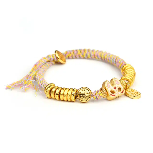 谧月珠宝 招财纳福 新中式国潮风小清新可爱精致小狐狸面具盘缠手工编织绳糖果色久不掉色百搭饰品好运 合金 手链 男女同款情侣款