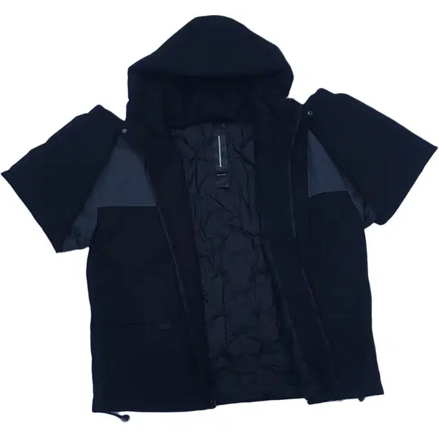马员外 加厚连帽拼接撞色棉服 男女同款 黑色