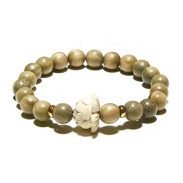 鶄鲤 莲花绕指柔文玩佛珠檀香佛珠念珠盘玩单圈 绿檀 手串 男女同款情侣款