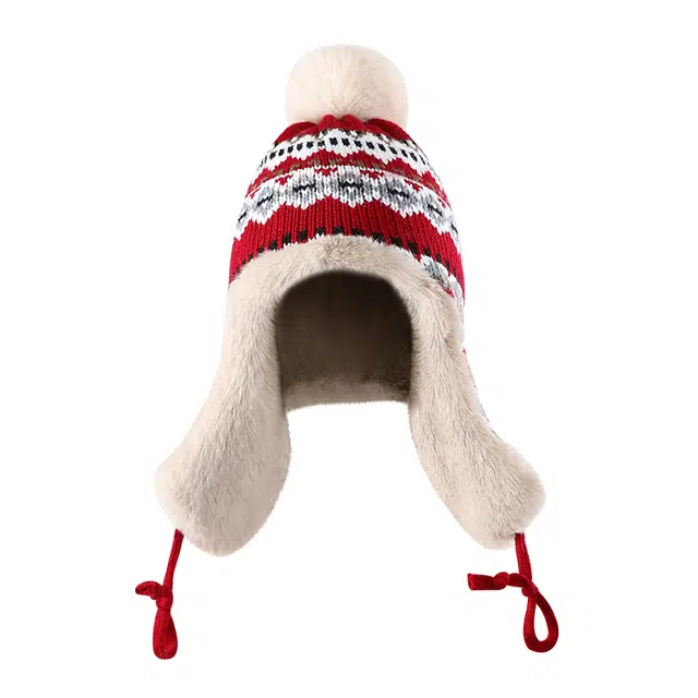 南极人 冬季加绒厚保暖针织提花复古百搭费尔岛风毛线帽东北雪地防寒护耳帽 加厚 雷锋帽 女款