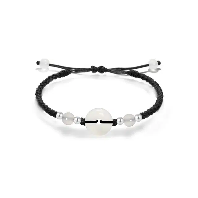 中国珠宝 如意平安扣 国风好运常来招财纳福小众设计编绳可调节手绳 玉髓 手链 男女同款情侣款