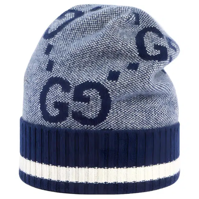 Gucci GG Pattern Ribbed Edge Striped Cashmere Beanie