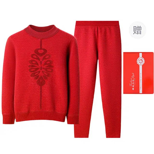 宜而爽 加绒加厚本命年鸿运过年锁温舒适亲肤防寒高弹保暖套装 女款 礼盒装