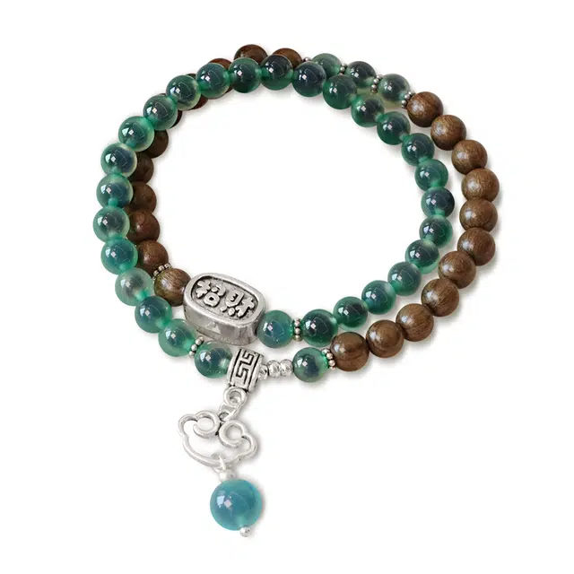 【普陀山官方已过香】 普陀山文创 新中式转运珠如意平安锁叠戴国风复古百搭双圈手饰#好运 礼盒 檀木 手串 男女同款情侣款