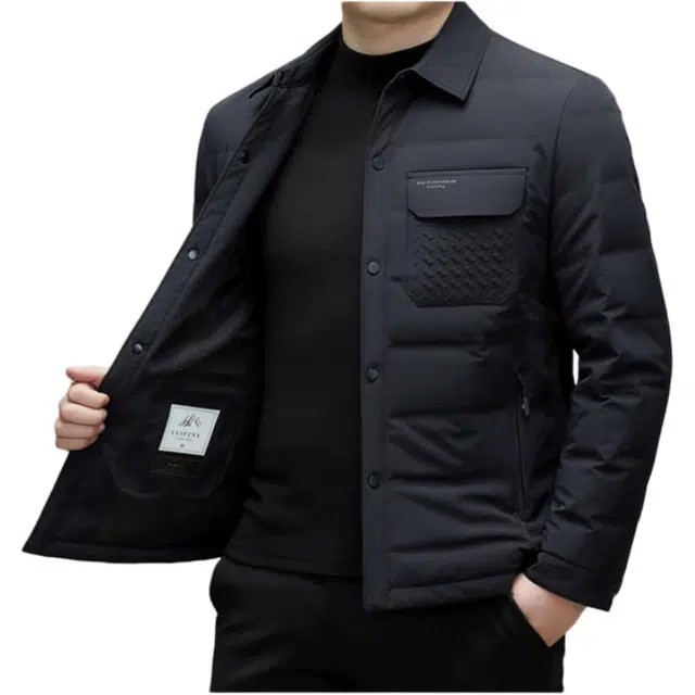 雅鹿 衬衫领中青年白鹅绒保暖加厚防寒服休闲外套棉服 男款