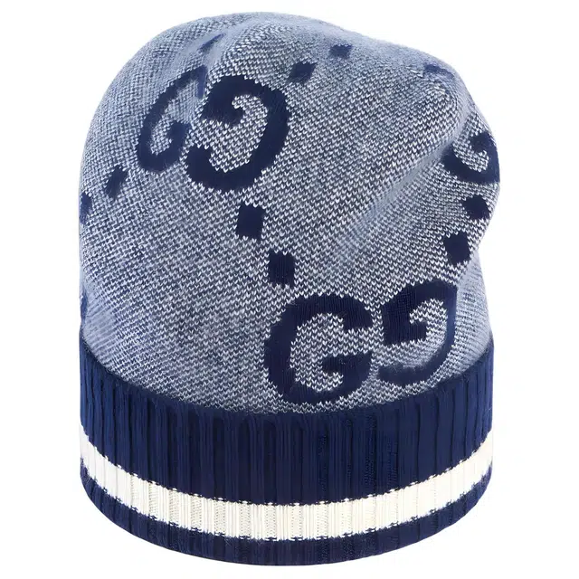 Gucci GG Pattern Ribbed Edge Striped Cashmere Beanie