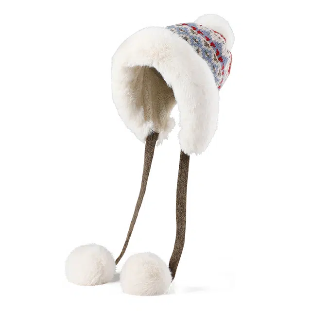 南极人 秋冬新款针织毛线帽防风护耳保暖显脸小毛绒帽复古民族风百搭 加厚 绒线帽 女款