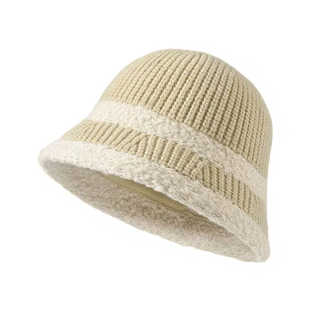 木林森 潮流条纹间色针织渔夫帽显脸小高级感保暖盆帽冬季羊羔毛水桶绒线帽 涤纶 帽子 男女同款情侣款