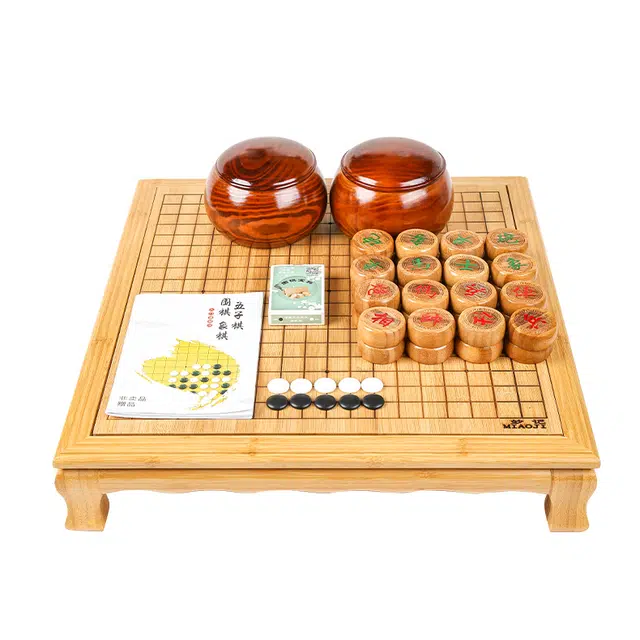 妙记 围棋五子棋象棋套装 楠竹棋盘高脚棋墩金丝木棋罐 桌游