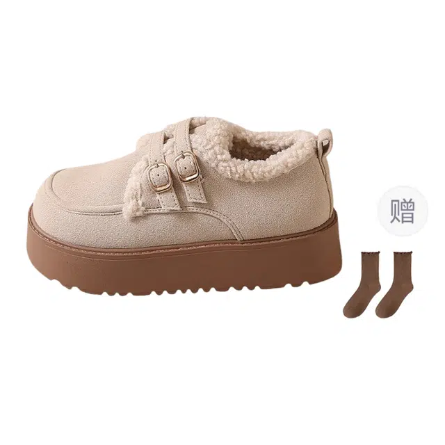 小鹿米利 保暖耐磨增高防滑 厚底勃肯毛毛复古学生通勤美拉德加绒加厚 短筒 雪地靴 女款